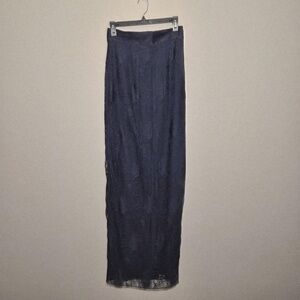 Maria Pinto Elegant Lace Navy Blue Slit Maxi Skirt US 8